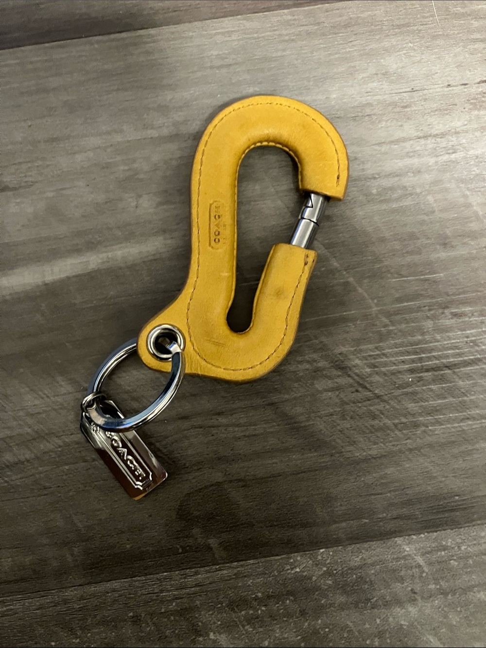 Coach Yellow Leather S‑Hook Key Holder with Silver Tag Carabiner